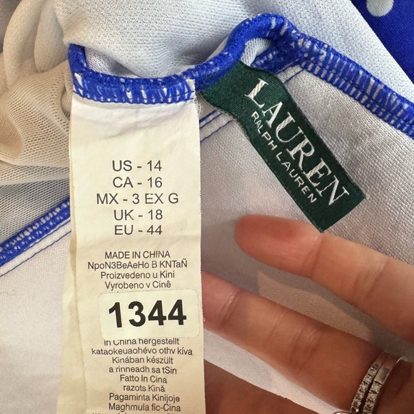 Lauren Ralph Lauren Blue Polka Dot Halter Neck One Piece Swimsuit Size 14 - Picture 5 of 7